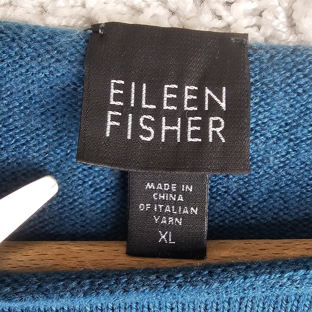 Eileen Fisher 100% Merino Wool Italian Yarn Teal Pullover Sweater Sz XL - Picture 8 of 9